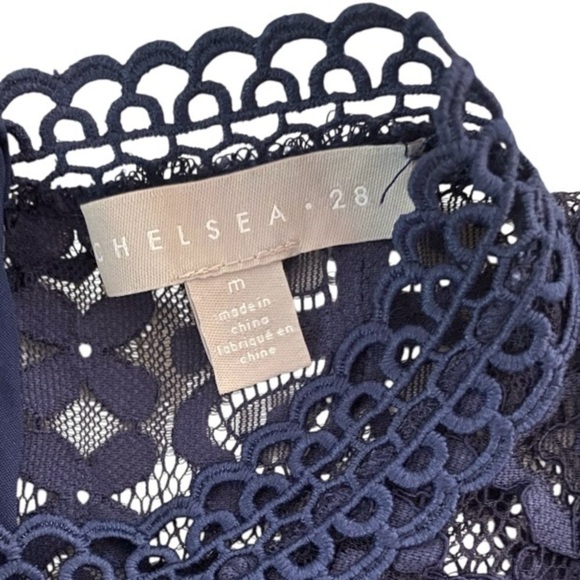 Chelsea28 Navy Mock Neck Lace Sheath Dress Sleeveless Sz M Nude Underlay - Picture 3 of 14